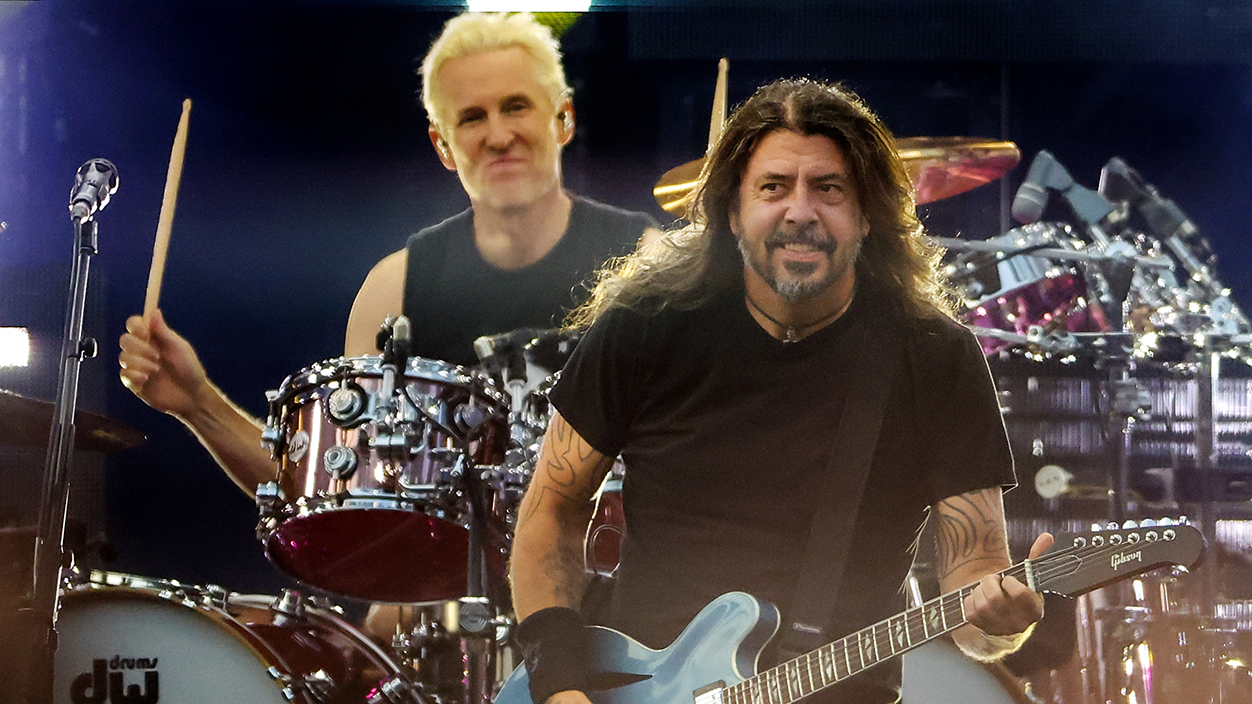 Boston, MA - July 21: Dave Grohl, lead singer, and Josh Freese, drummer, perform with the Foo Fighters at Fenway Park. (Photo by Matthew J. Lee/The Boston Globe via Getty Images)